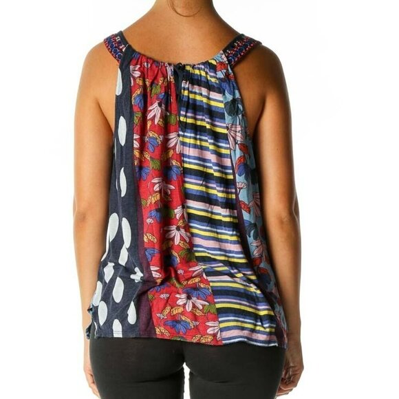 Anthropologie One September Multi Prints Tank Top Blue Motif Relaxed Size M NWT - Picture 14 of 14